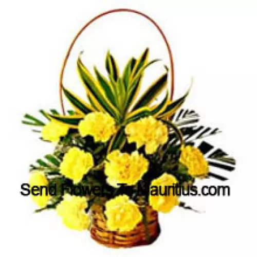 Basket Of 12 Yellow Carnations