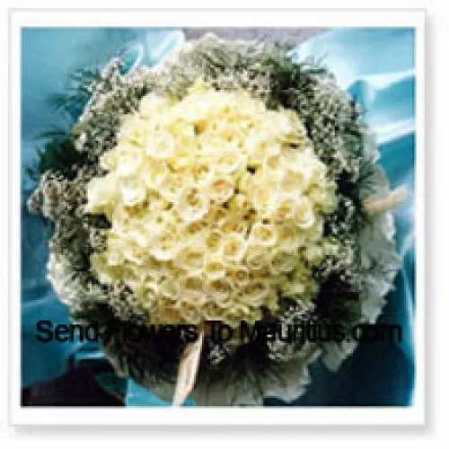 Bunch Of 100 White Roses With Seasonal Fillers