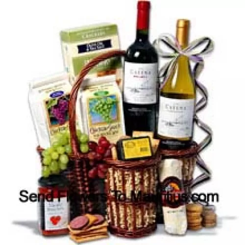 Esta cesta de presente para o Dia dos Pais inclui Catena Malbec Mendoza - 750 ml, Catena Chardonnay Mendoza - 750 ml, Hors Doeuvre Deli Style Crackers by Partners, Queijo defumado de Hickory & Maple da Sugarbush Farm, Salame de verão embalado pelo Sparrer Sausage Co, Bruschetta de Tomate da Elki, Biscoito de Vinho Branco da American Vintage e Biscoito de Vinho Tinto da American Vintage. (O conteúdo da cesta, incluindo vinho, pode variar de acordo com a estação e local de entrega. Em caso deindisponibilidade de um determinado produto, substituiremos o mesmo por um produto de valor igual ou superior)